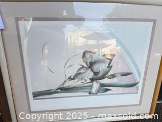 MaxSold Auction: Framed Signed Floral Art Print, Stylized Iris, Approx. 30 x 24 in - Los Angeles (California, USA) PARTNER MANAGED Downsizing Online Auction - West 88th Place