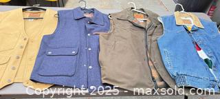 MaxSold Auction: Lot of 4 Men's Outerwear Vests - Schaefer Outfitter & Cripple Creek - Los Angeles (California, USA) PARTNER MANAGED Downsizing Online Auction - West 88th Place