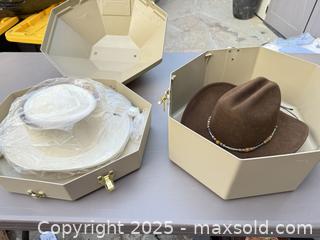 MaxSold Auction: Lot of Two Hats: Rodeo King Brown Felt Cowboy & LHC White Straw - Los Angeles (California, USA) PARTNER MANAGED Downsizing Online Auction - W 88th Place