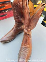 MaxSold Auction: Lucchese (likely) Brown Full-Grain Leather Western Pull-On Boots, Size 10 D - Los Angeles (California, USA) PARTNER MANAGED Downsizing Online Auction - West 88th Place