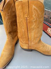 MaxSold Auction: Tan Suede Cowboy Boots, Size 10, Pointed Toe - Los Angeles (California, USA) PARTNER MANAGED Downsizing Online Auction - West 88th Place
