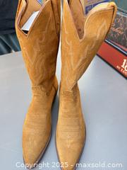 MaxSold Auction: Tan Suede Cowboy Boots, Size 10, Pointed Toe - Los Angeles (California, USA) PARTNER MANAGED Downsizing Online Auction - West 88th Place