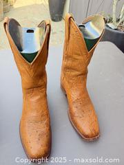 MaxSold Auction: Tecovas Western/Cowboy Ostrich Leather Boots 10D Tan/Cognac - Los Angeles (California, USA) PARTNER MANAGED Downsizing Online Auction - West 88th Place