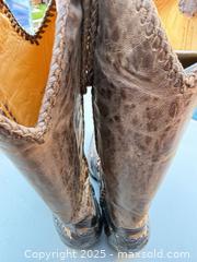 MaxSold Auction: Tooled Leather Western Cowboy Boots, Size 10 D, Two-Tone Brown - Los Angeles (California, USA) PARTNER MANAGED Downsizing Online Auction - West 88th Place
