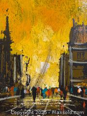 MaxSold Auction: Mid-Century Original Acrylic on Board Street Scene Painting signed by the artist Stuart - Toronto (Ontario, Canada) SHORT NOTICE SELLER MANAGED Reseller Online Auction - Kempsell Crescent