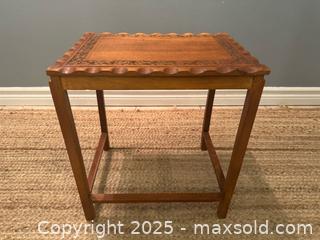 MaxSold Auction: Vintage camphor hand carved end/side table  - Toronto (Ontario, Canada) SHORT NOTICE SELLER MANAGED Reseller Online Auction - Kempsell Crescent