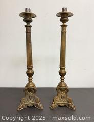 MaxSold Auction: (2) Antique Victorian Tall Brass Candlesticks  - Toronto (Ontario, Canada) PARTNER MANAGED Reseller Online Auction -  Queen Street West