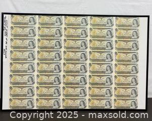 MaxSold Auction: Uncut Sheet of 40 Canadian One-Dollar Bills - 1973 Series - Toronto (Ontario, Canada) PARTNER MANAGED Reseller Online Auction -  Queen Street West