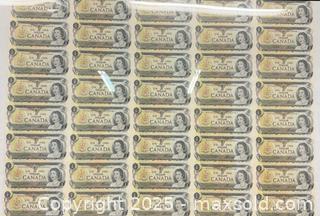 MaxSold Auction: Uncut Sheet of 40 Canadian One-Dollar Bills - 1973 Series - Toronto (Ontario, Canada) PARTNER MANAGED Reseller Online Auction -  Queen Street West