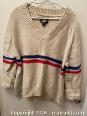 MaxSold Auction: Retro Roots XL V-neck Striped Wool Pullover Sweater - Toronto (Ontario, Canada) SELLER MANAGED Downsizing Online Auction - O'Connor Drive (CONDO)