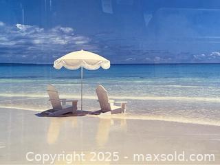 MaxSold Auction: Art Print of Beach Scene Chairs and Umbrella  - Campbell (California, USA) SHORT NOTICE PARTNER MANAGED Estate Sale Online Auction - Dell Ave.