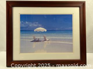 MaxSold Auction: Art Print of Beach Scene Chairs and Umbrella  - Campbell (California, USA) SHORT NOTICE PARTNER MANAGED Estate Sale Online Auction - Dell Ave.