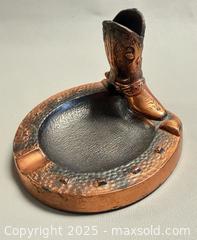 MaxSold Auction: (3) Vintage Copper Cowboy Themed Decorative Pieces (Cowboy Bucking Bronco Statue, Cowboy Boots & Boot & Horseshoe Ashtray) - Toronto (Ontario, Canada) PARTNER MANAGED Reseller Online Auction - Queen Street Wt.
