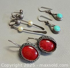MaxSold Auction: Vintage 925 Coral Earrings, Vintage 925 Turquoise Earrings & Vintage Pearl Earrings - All Marked   - Toronto (Ontario, Canada) PARTNER MANAGED Reseller Online Auction - Queen Street Wt.