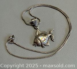 MaxSold Auction: Vintage 925 Silver Abalone Fish Necklace - Marked  - Toronto (Ontario, Canada) PARTNER MANAGED Reseller Online Auction - Queen Street Wt.
