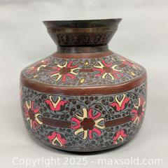 MaxSold Auction: Vintage Engraved Mixed Copper & Brass Hand Painted Vase  - Toronto (Ontario, Canada) PARTNER MANAGED Reseller Online Auction - Queen Street Wt.