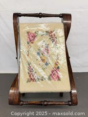MaxSold Auction: Vintage European Folding Tapestry Footrest / Bench & Folding Wood & Fabric Craft Basket  - Toronto (Ontario, Canada) PARTNER MANAGED Reseller Online Auction - Queen Street Wt.