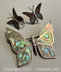 MaxSold Auction: Vintage Mexican 925 Silver Abalone Butterfly Brooch & Earrings Set - Marked / Tested  - Toronto (Ontario, Canada) PARTNER MANAGED Reseller Online Auction - Queen Street Wt.