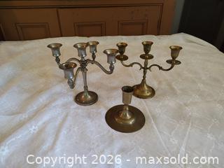 MaxSold Auction: Lot of Three Vintage Metal Candelabras and Candlestick - Leeds And The Thousand Islands (Ontario, Canada) SELLER MANAGED Estate Sale Online Auction - County Road 2