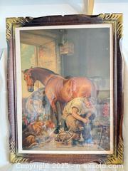 MaxSold Auction: Signed Framed Print of Horse and Farrier with Dog & Donkey - Toronto (Ontario, Canada) SELLER MANAGED Downsizing Online Auction -  Weston Road (CONDO)