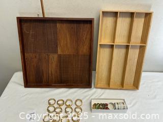 MaxSold Auction: 2 Wooden Trays with 12 Gold & 5 Enamel Napkin Rings - Livermore (California, USA) SELLER MANAGED Estate Sale Online Auction - Hansen Road