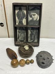 MaxSold Auction: Assorted Vintage Artwork Decor Collectables - Carvings, Mask, Bird Nest & Mounted Prints - Livermore (California, USA) SELLER MANAGED Estate Sale Online Auction - Hansen Road