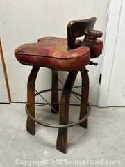 MaxSold Auction: Camel Saddle-Style Bar Stool with Leather Saddle Seat - Livermore (California, USA) SELLER MANAGED Estate Sale Online Auction - Hansen Road