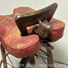 MaxSold Auction: Camel Saddle-Style Bar Stool with Leather Saddle Seat - Livermore (California, USA) SELLER MANAGED Estate Sale Online Auction - Hansen Road