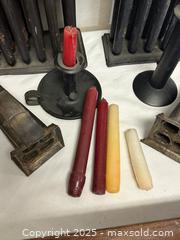 MaxSold Auction: Early 20th Century Metal Candle Molds & Wooden Holder with Candles - Livermore (California, USA) SELLER MANAGED Estate Sale Online Auction - Hansen Road