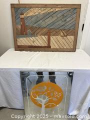 MaxSold Auction: Framed Wall Art Lot of 2: Reclaimed Wood Mosaic & Decorative Mirror - Livermore (California, USA) SELLER MANAGED Estate Sale Online Auction - Hansen Road