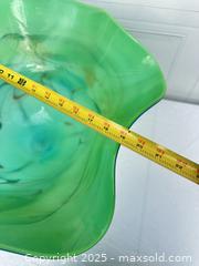 MaxSold Auction: Hand-Blown Teal Glass Bowl on Wrought-Iron Stand by Vizglass - Livermore (California, USA) SELLER MANAGED Estate Sale Online Auction - Hansen Road