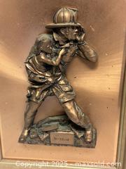 MaxSold Auction: Lot of 2 Framed Decorative Relief Wall Plaques — Firefighter & Dokra - Livermore (California, USA) SELLER MANAGED Estate Sale Online Auction - Hansen Road