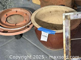 MaxSold Auction: Lot of assorted garden pots and stained glass panel - Livermore (California, USA) SELLER MANAGED Estate Sale Online Auction - Hansen Road