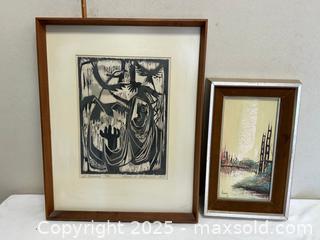 MaxSold Auction: Lot of Two Framed Wall Art — Byron Rodarmel Relief Print & Textured City Painting  - Livermore (California, USA) SELLER MANAGED Estate Sale Online Auction - Hansen Road