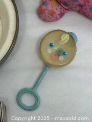 MaxSold Auction: Lot of Vintage Baby Toys & Items: Plush Dolls, Plate, Rattle, Jacks - Livermore (California, USA) SELLER MANAGED Estate Sale Online Auction - Hansen Road
