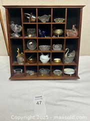 MaxSold Auction: Mid-Century Wooden 5x5 Cubby with Miniature Glass & Metal Salt Cellars - Livermore (California, USA) SELLER MANAGED Estate Sale Online Auction - Hansen Road