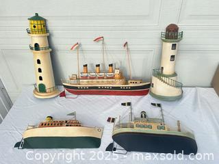 MaxSold Auction: Nautical Metal Wall Art Set Ships & Lighthouses - 5 Pieces - Livermore (California, USA) SELLER MANAGED Estate Sale Online Auction - Hansen Road