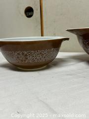 MaxSold Auction: Pyrex 3-Piece Vintage Floral Mixing Bowl Set, Brown - Livermore (California, USA) SELLER MANAGED Estate Sale Online Auction - Hansen Road