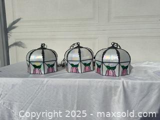 MaxSold Auction: Set of 3 Hanging Stained Glass Pendant Lamps, Tulip Shade - Livermore (California, USA) SELLER MANAGED Estate Sale Online Auction - Hansen Road