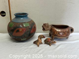 MaxSold Auction: Set of 4 Hand-Decorated Folk Pottery Pieces - Livermore (California, USA) SELLER MANAGED Estate Sale Online Auction - Hansen Road