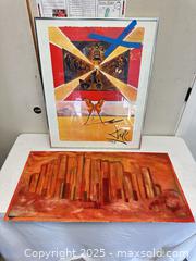 MaxSold Auction: Two artworks: framed print/poster and textured painting on board - Livermore (California, USA) SELLER MANAGED Estate Sale Online Auction - Hansen Road
