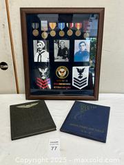MaxSold Auction: US Navy Shadowbox with Vintage Medals, Patches & 1944 Yearbooks - Livermore (California, USA) SELLER MANAGED Estate Sale Online Auction - Hansen Road