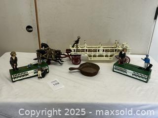 MaxSold Auction: Vintage cast-iron toy lot: golfer banks, horse wagon, skillet - Livermore (California, USA) SELLER MANAGED Estate Sale Online Auction - Hansen Road