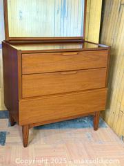 MaxSold Auction: Vintage 1960s MCM Walnut 3-Drawer Dresser + Vanity Mirror - Hamilton (Ontario, Canada) SELLER MANAGED Estate Sale Online Auction - Gertrude Street