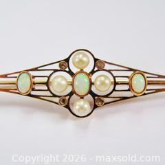 MaxSold Auction: 14K Gold Opal Pearl Diamond Bar Brooch  - Aurora (Ontario, Canada) PARTNER MANAGED Downsizing Online Auction - Murray Drive