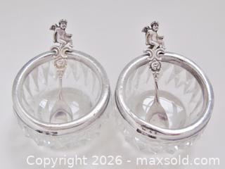 MaxSold Auction: Crystal Salt Cellars With Sterling Silver Rims & Cupid Spoons  - Aurora (Ontario, Canada) PARTNER MANAGED Downsizing Online Auction - Murray Drive