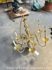 MaxSold Auction: 6-Arm Polished Brass Hanging Chandelier, Candelabra Sockets B - Allentown (Pennsylvania, USA) SELLER MANAGED Moving Online Auction -  South Fulton Street