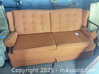 MaxSold Auction: Burnt Orange Traditional/Mid-Century 3-Seat Sofa, Tufted Back - C - Allentown (Pennsylvania, USA) SELLER MANAGED Moving Online Auction -  South Fulton Street
