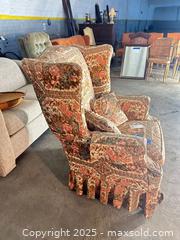 MaxSold Auction: Floral Medallion Tapestry Wingback Skirted Armchair - C - Allentown (Pennsylvania, USA) SELLER MANAGED Moving Online Auction -  South Fulton Street