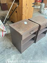 MaxSold Auction: Pair of Brown Bedside Nightstands with Drawer & Shelves - B - Allentown (Pennsylvania, USA) SELLER MANAGED Moving Online Auction -  South Fulton Street